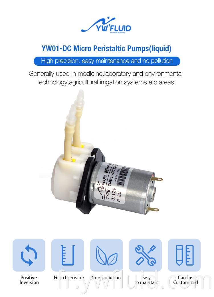 Pompe péristaltique auto-amorçante YWfluid 12 V/24 V avec grand débit 130 ml/min résistant à la corrosion